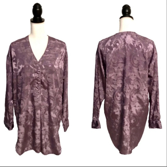 Gold Label Victorias Secret Embossed Floral Damask Print Button Down Nightgown - Picture 10 of 10